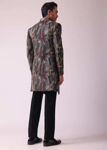 Multicolor Textured Indowestern In Velvet