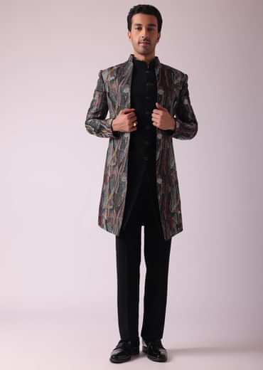 Multicolor Textured Indowestern In Velvet
