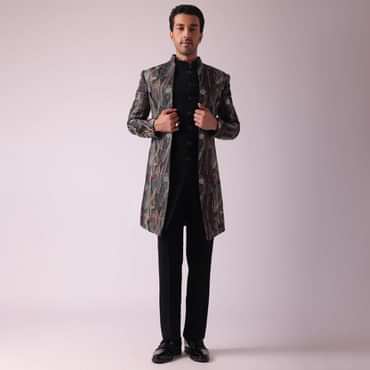 Multicolor Textured Indowestern In Velvet