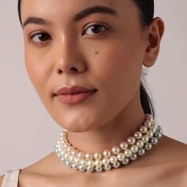 Multicolor Three Layered Pearl Choker