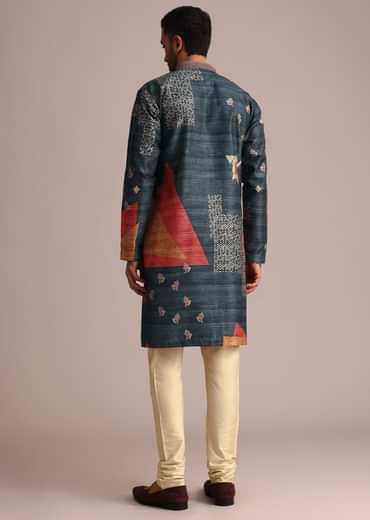 Multicolor Tussar Silk Printed Kurta Set