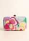 Multicolored Abstract Flower Pattern Sequins Embroidered Raw Silk Clutch