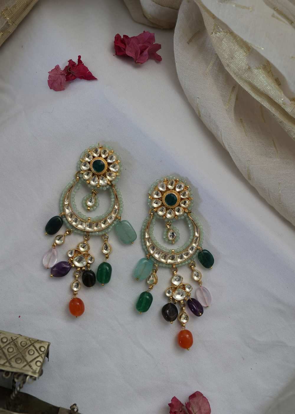 Multicolored Chandbalis With High Grade Kundan Work