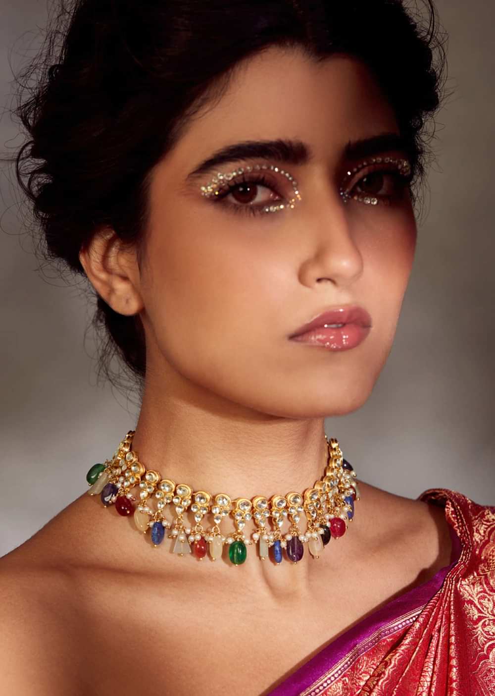 Multicolored Navrattan Kundan Necklace In 22k Gold-Plated Silver Alloy