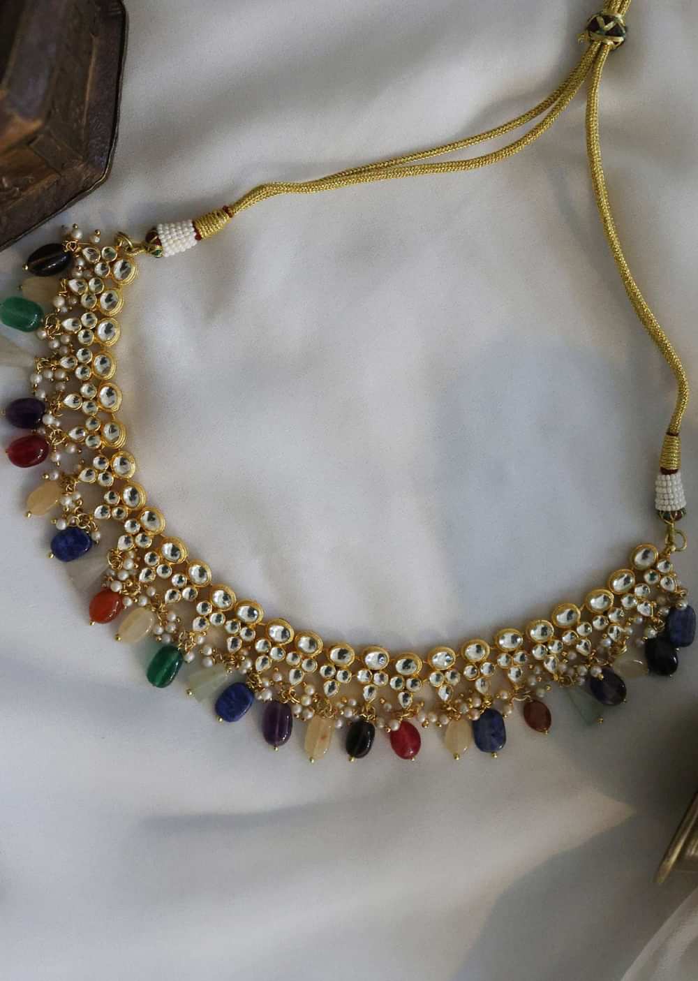 Multicolored Navrattan Kundan Necklace In 22k Gold-Plated Silver Alloy