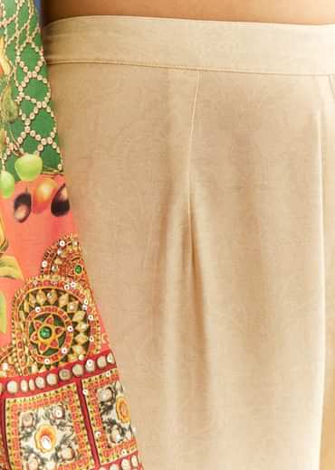Multicolour Cotton Muslin Printed Kurta With A Line Cut And Printed Palazzo