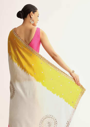 Multicolour Georgette Printed Saree With Gotta Patti Zari Embroidery