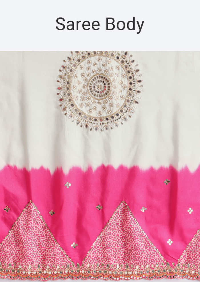 Multicolour Georgette Printed Saree With Gotta Patti Zari Embroidery