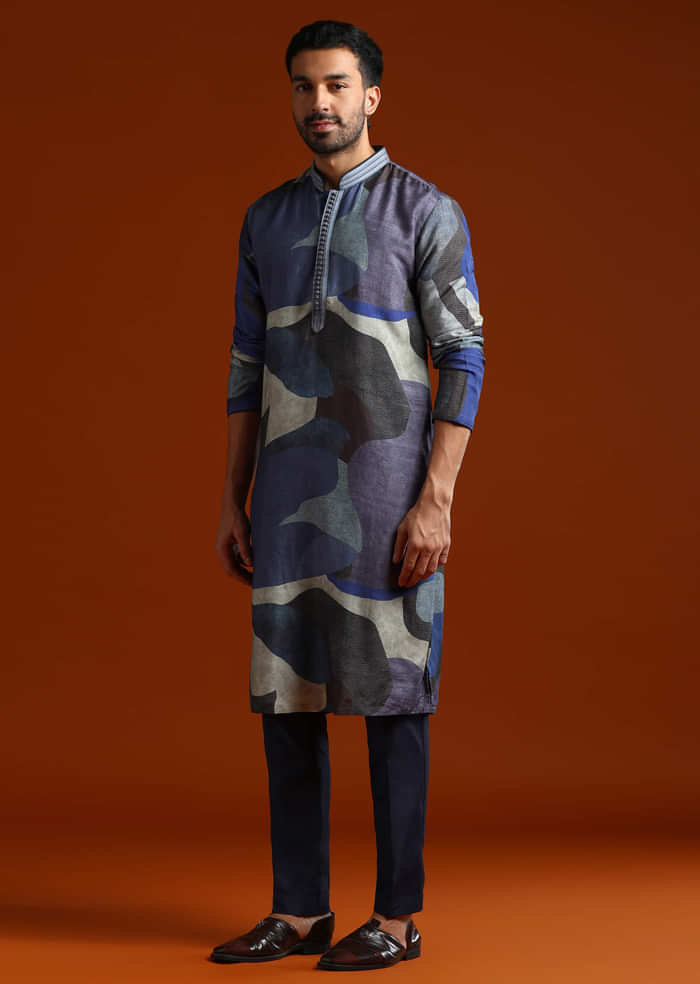 Multicolour Kurta Set For Men With Abstract Print