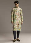 Multicolour Silk Kurta Set For Men With Abstract Geometric Print