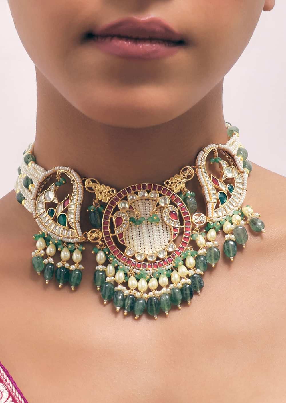 Multicolour Choker Set With Kundan Work In Mix Metal