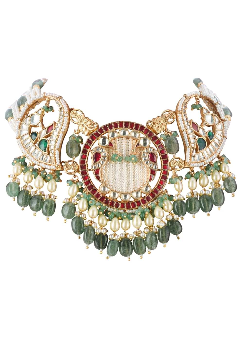 Multicolour Choker Set With Kundan Work In Mix Metal
