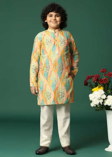 MultiColour Kurta Pant With Resham Work For Boys