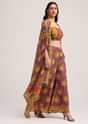 Multicolour Printed Crop Top Palazzo And Cape Set