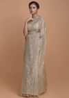Mushroom Grey Saree In Organza With Gotta Lace Work In Geometric Pattern Online - Kalki Fashion