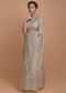 Mushroom Grey Saree In Organza With Gotta Lace Work In Geometric Pattern Online - Kalki Fashion