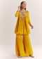 Mustard Chinon Flared Kurta With Thread Work