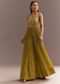 Mustard French Tissue Jumpsuit With Cutdana Work