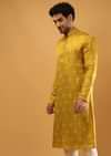 Mustard Kurta Set In Silk With Bandhani Buttis