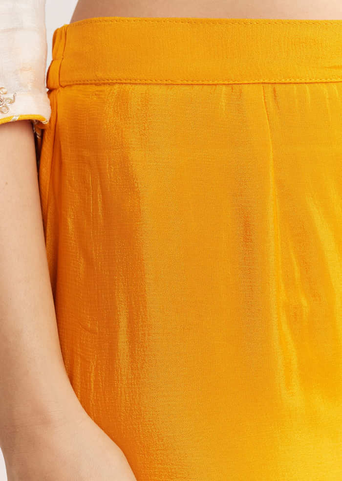 Mustard Ombre Leheriya Kurta Sharara Suit With Cutdana And Sequins Work