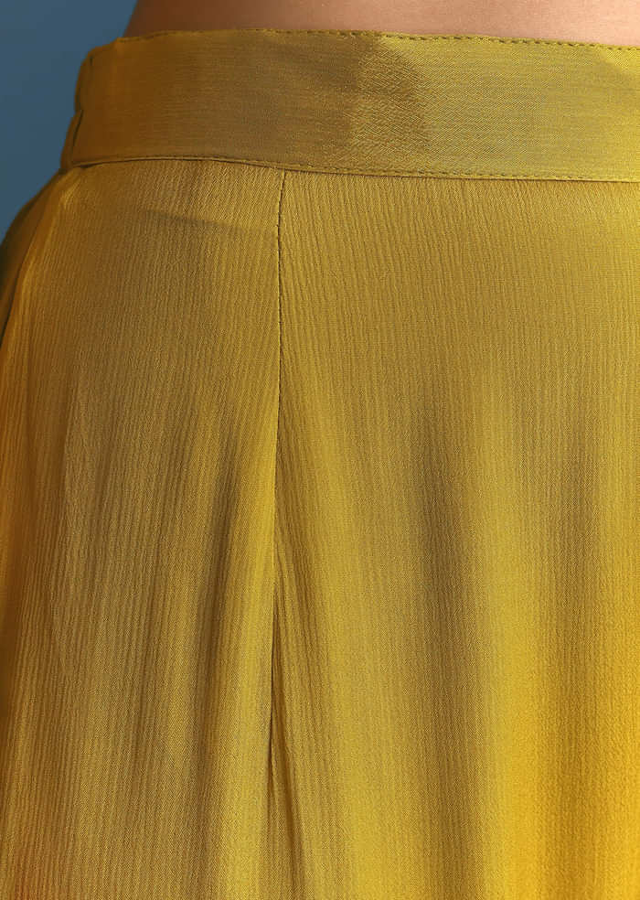 Mustard Silk Kurta Sharara Suit With Sequins And Cutdana Work