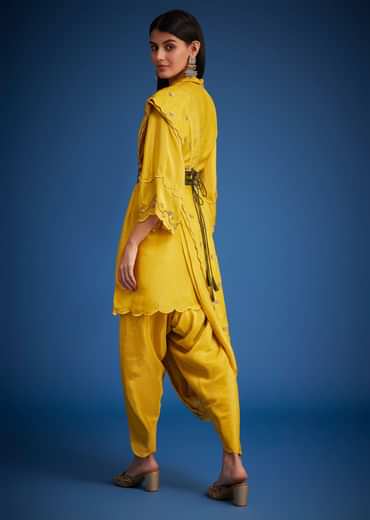 Mustard Tissue Embroidered Dhoti Set