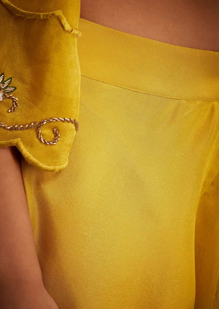 Mustard Tissue Embroidered Dhoti Set
