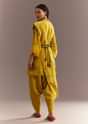 Mustard Tissue Embroidered Kurta Dhoti With Pre Draped Dupatta And Belt