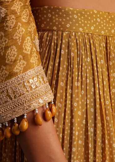 Mustard Yellow Chinon Bandhani Palazzo Set