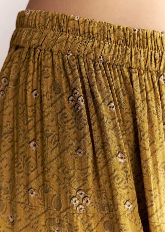Mustard Yellow Crepe Patiala Suit With Indie Print And Zari Work