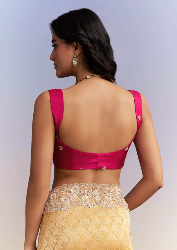 Mustard Yellow Jacquard Tissue Saree With Heavy Hand Embroidery Mustard Yellow Jacquard Tissue Saree With Heavy Hand Embroidery