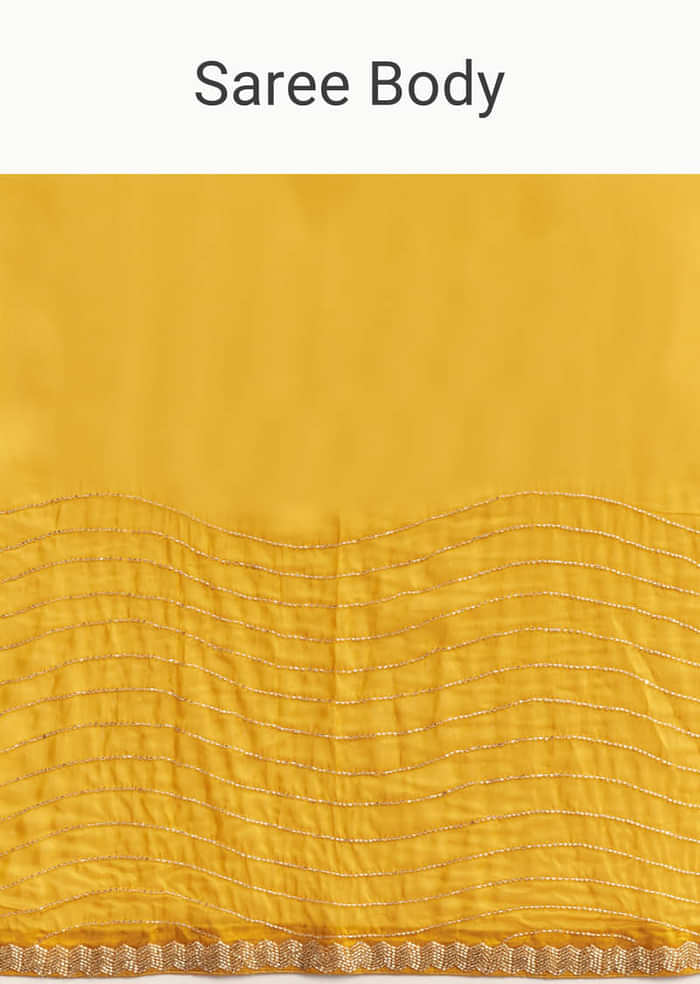 Mustard Yellow Organza Saree With Scallop Border And Stone Work