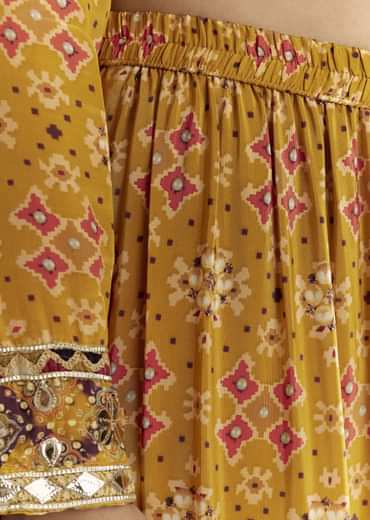 Mustard Yellow Patola Printed Kurta Sharara Suit With Organza Dupatta