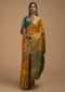 Mustard Yellow Pure Handloom Saree In Tussar Silk With Stripes And Woven Floral Border Online - Kalki Fashion
