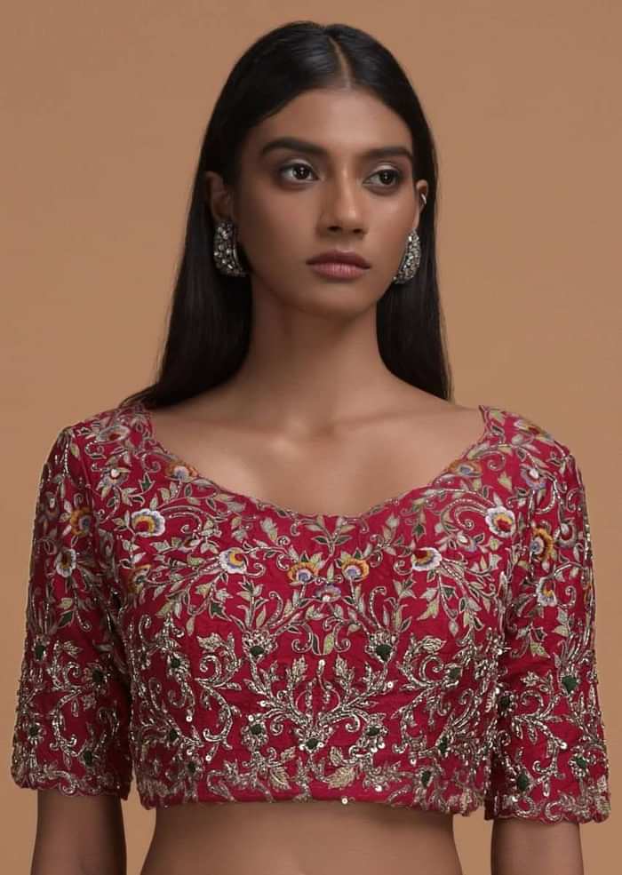 Mustard Yellow Ready Pleated Saree In Milano Satin With Red Embellished Blouse Online - Kalki Fashion