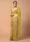 Mustard Yellow Saree In Organza With Zardosi And Mirror Embroidered Striped Design Online - Kalki Fashion