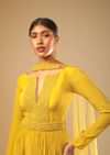 Mustard Yellow Sharara Suit In Crepe With A Flared Kurti Adorned In 3D Embroidery Along With A Belt