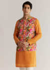 Mustard Yellow Silk 3D Crystal Pearl Floral Kurta Jacket Set