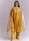 Mustard Yellow Silk Anarkali Suit With Zari Work And Floral Print Dupatta