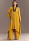 Mustard Yellow Solid Kurta Palazzo Set With Wooden Bib Neckpiece