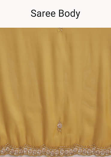 Mustard Yellow Tissue Embroidered Saree With Heavy Hand Embroidery