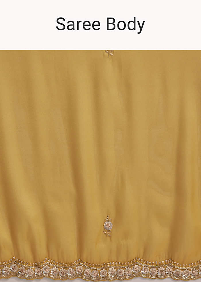 Mustard Yellow Tissue Embroidered Saree With Heavy Hand Embroidery