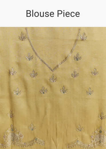 Mustard Yellow Tissue Saree With Zardosi Embroidery