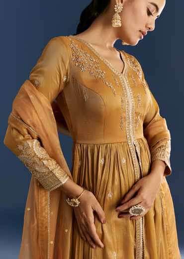 Mustard Yellow Zardosi Embroidered Anarkali Dupatta Set
