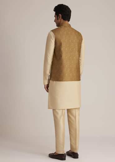 Rusty Red Nehru Jacket With Kurta Pant Set