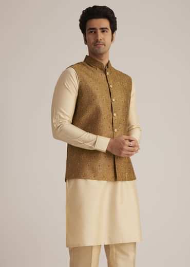 Rusty Red Nehru Jacket With Kurta Pant Set