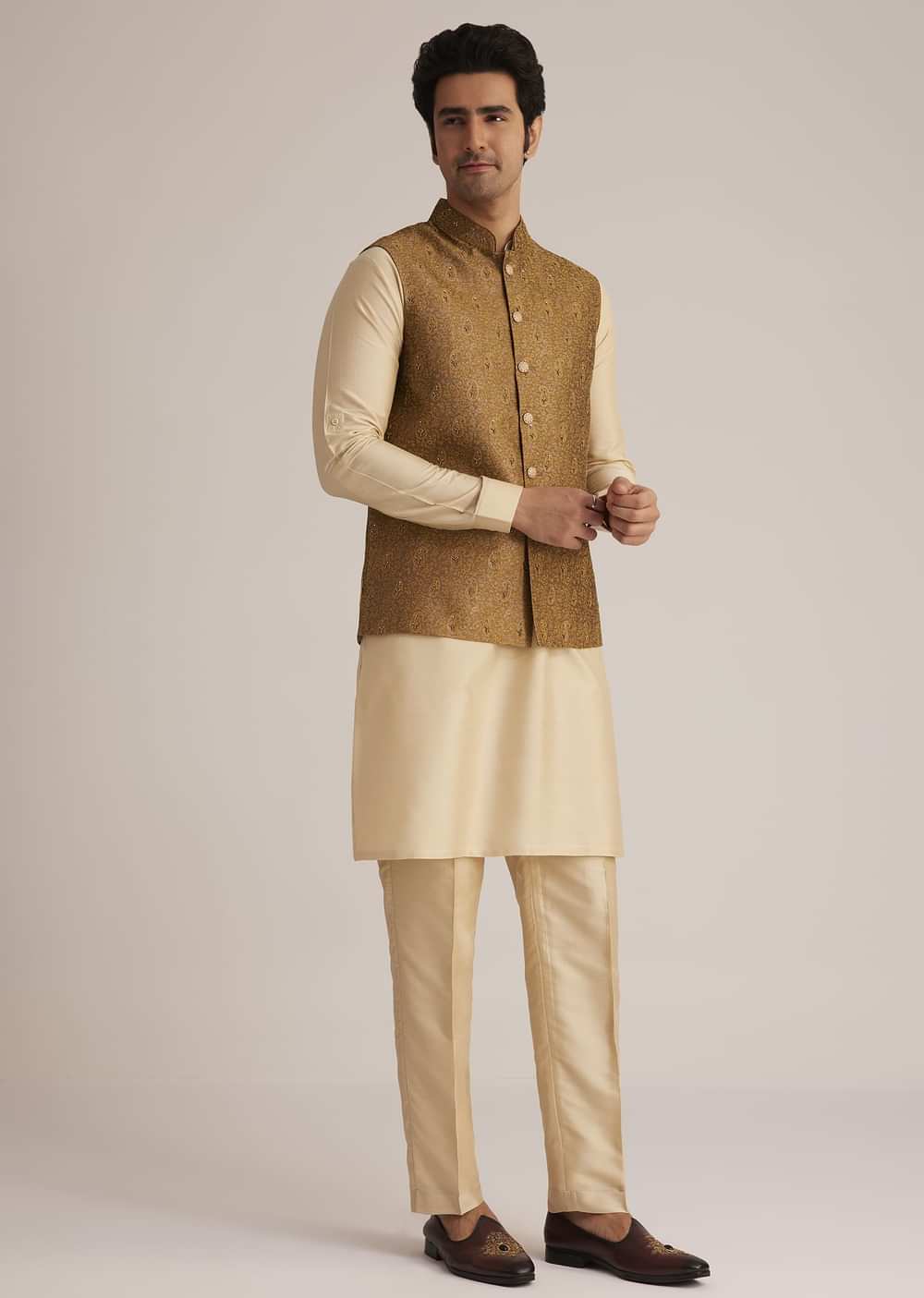 Rusty Red Nehru Jacket With Kurta Pant Set