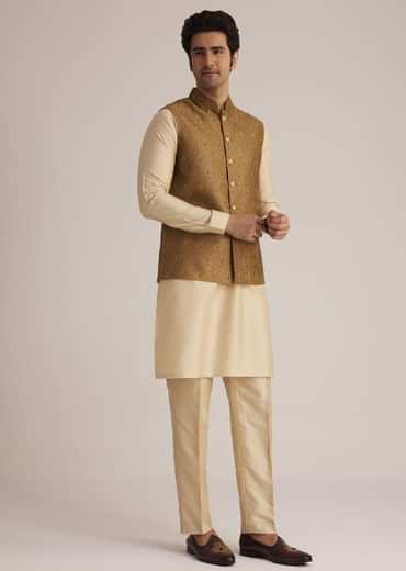Rusty Red Nehru Jacket With Kurta Pant Set
