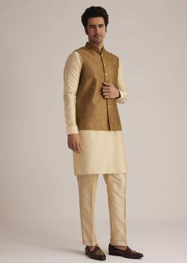 Rusty Red Nehru Jacket With Kurta Pant Set