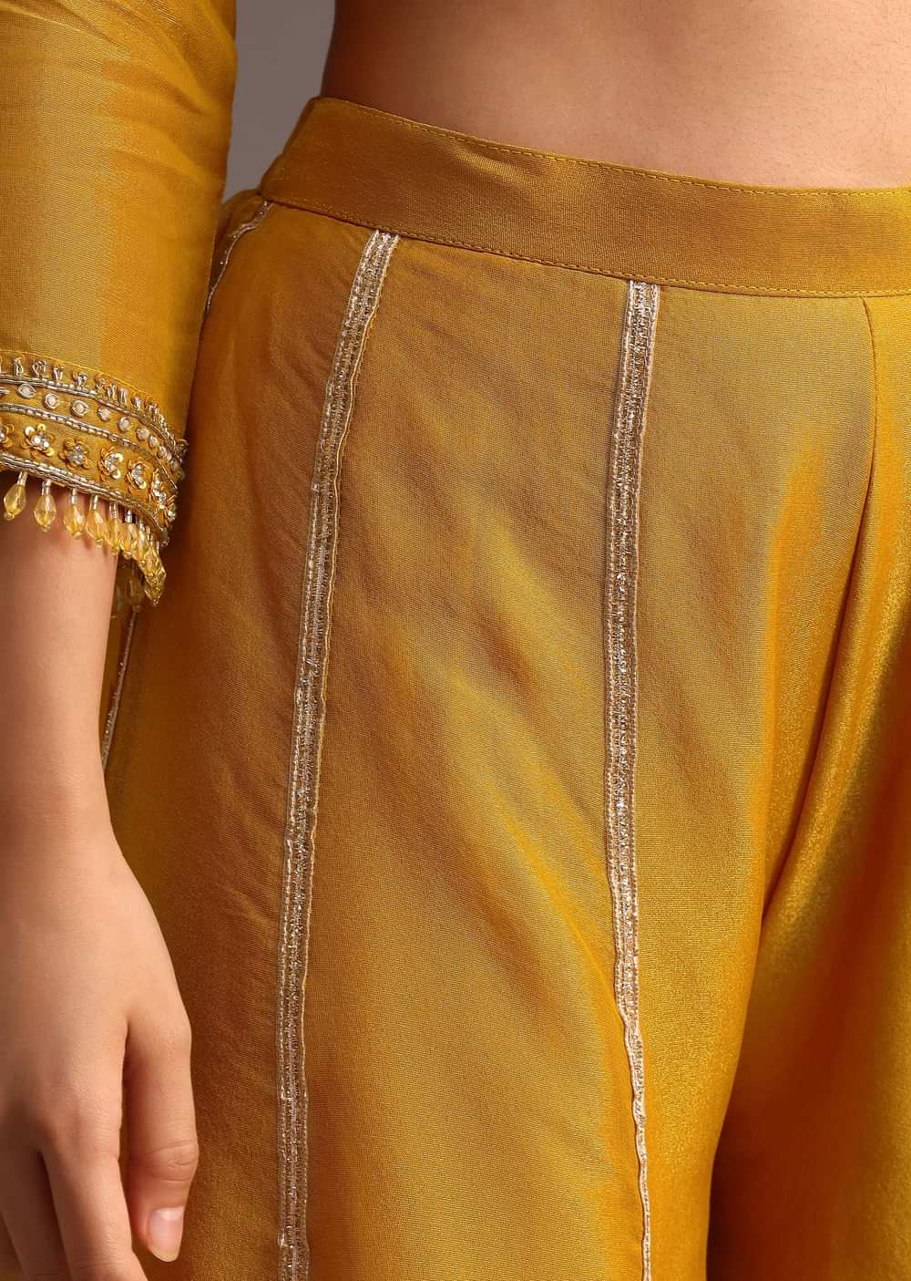 Mustard Embroidered Kurta Palazzo Set With Dupatta